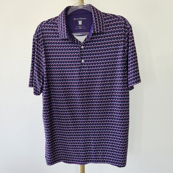 Hickey Freeman Printed Golf Polo Shirt Mens Size Medium Black Short Sleeve - Picture 1 of 7